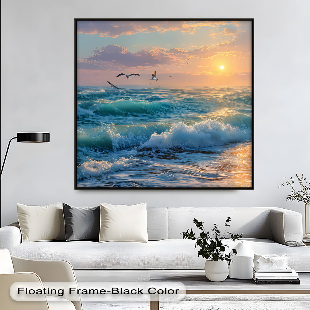 Seagulls Over a Sunset Beach - Canvas Print