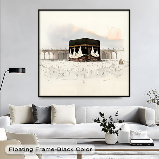 Canvas wall art showing the Kaaba and Islamic architecture and sacred Islamic art with Islamic decor for your home or mosque