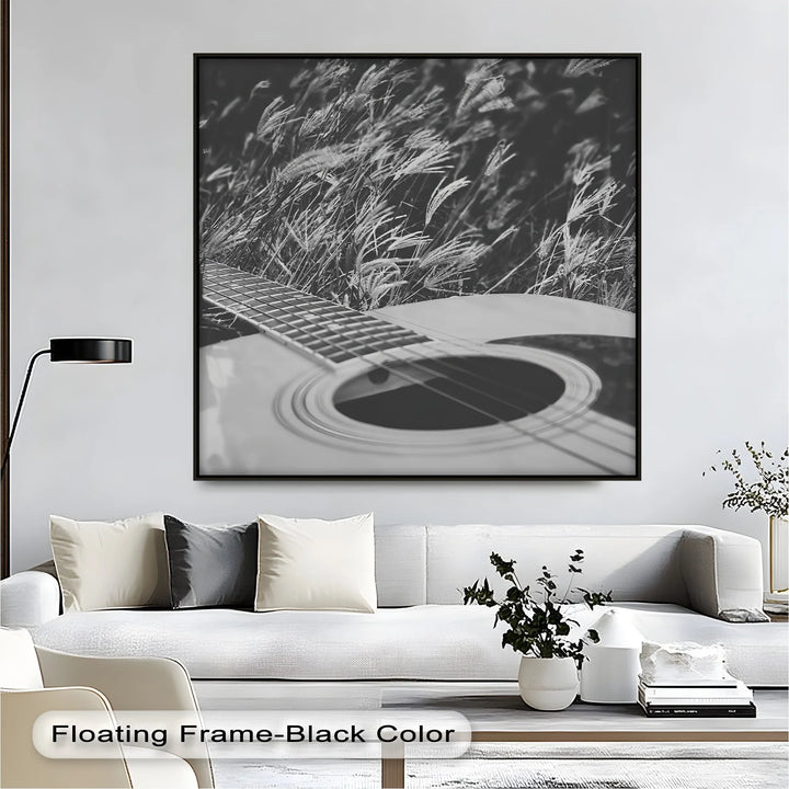 Acoustic Guitar in Field – Black and White Nature Music Canvas Prints - MyPhotoStation