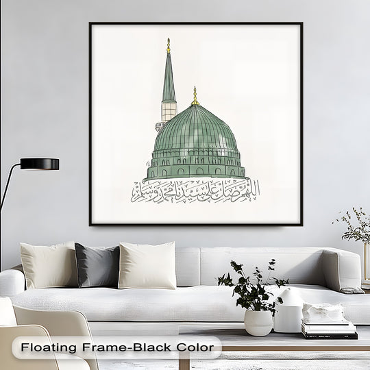 Green canvas wall art featuring the Green Dome of Al-Masjid an-Nabawi a perfect Islamic wall art as Islamic decor for a mosque or home