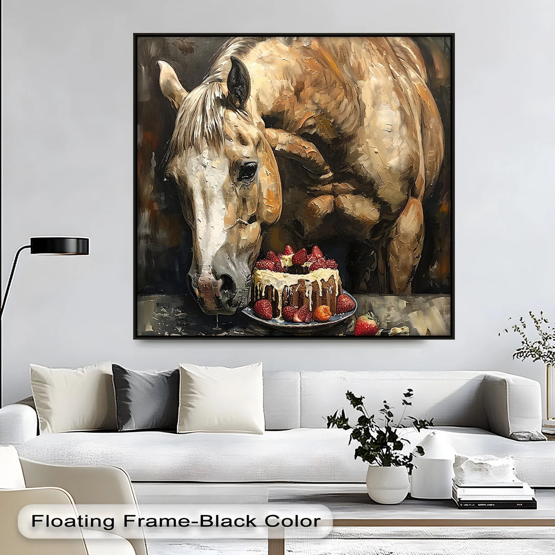 Sweet Tooth Stallion – Horse with Strawberry Cake Animal Canvas Print - MyPhotoStation