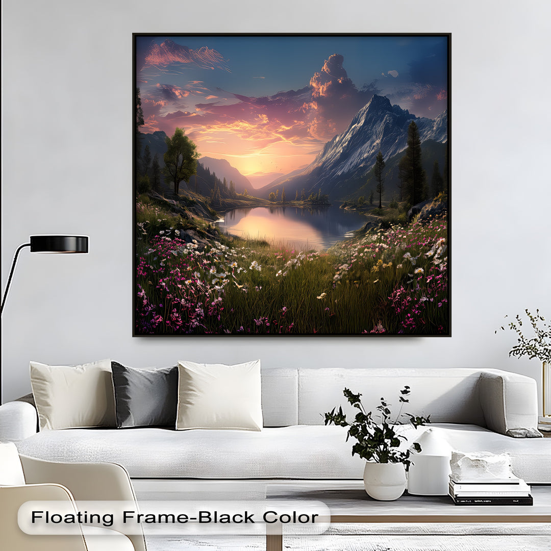 Serenity at Dusk – Sunset Mountain Lake Canvas Print