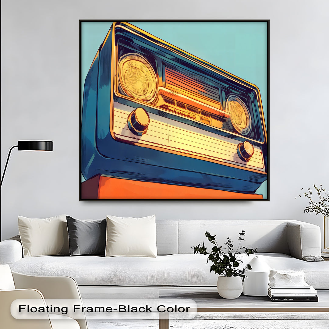 Sunwave Tuner – Retro Blue and Orange Radio Canvas Print