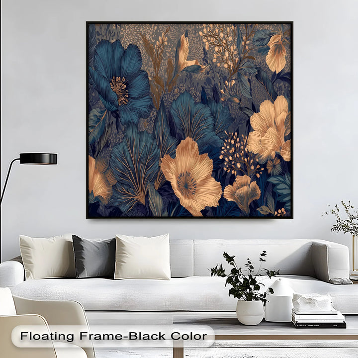 Luxury canvas art featuring detailed midnight garden florals

