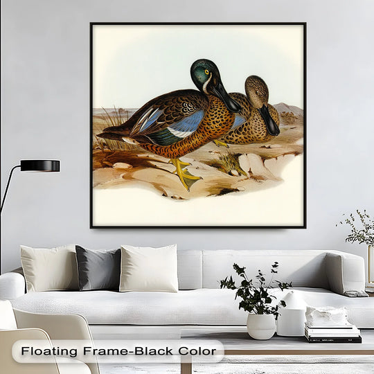 Horizontal Marshland Companions best canvas prints showcases two vintage ducks in a rectangular format, making it a perfect animal canvas print for home decor.