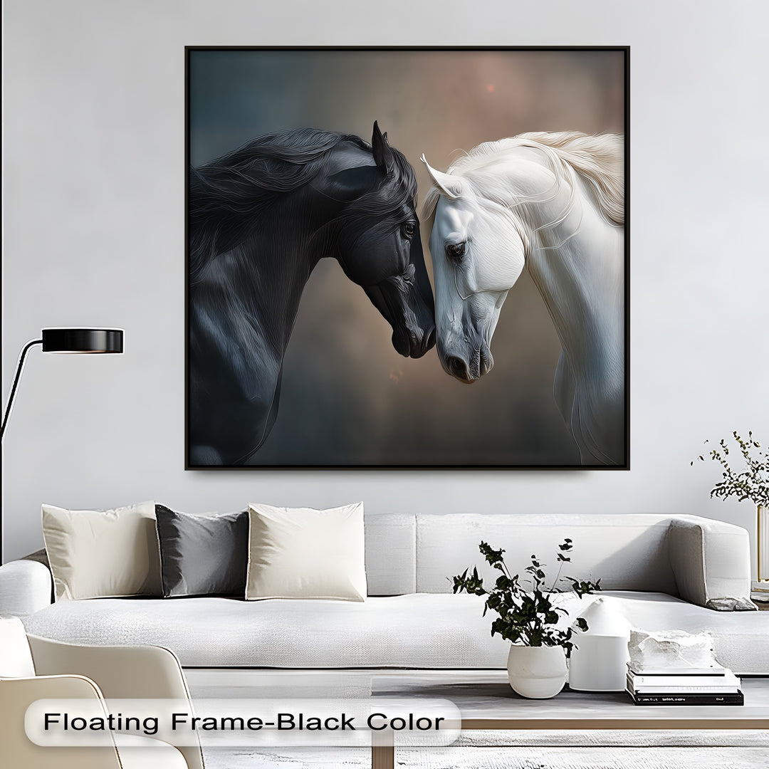 Black and White Horses in Emotional Harmony - Horse Canvas Print