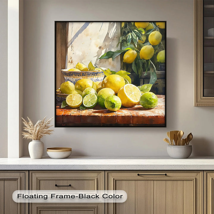 Sunlit Citrus Still Life – Mediterranean Lemons and Limes Kitchen Canvas Print - MyPhotoStation