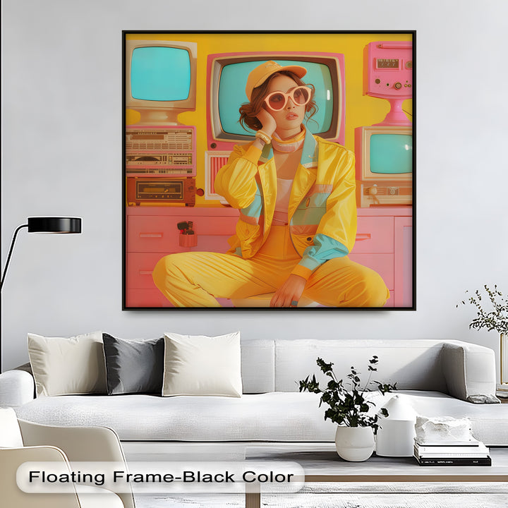 Neon Daydream – Retro Girl with Vintage Tech Canvas Print