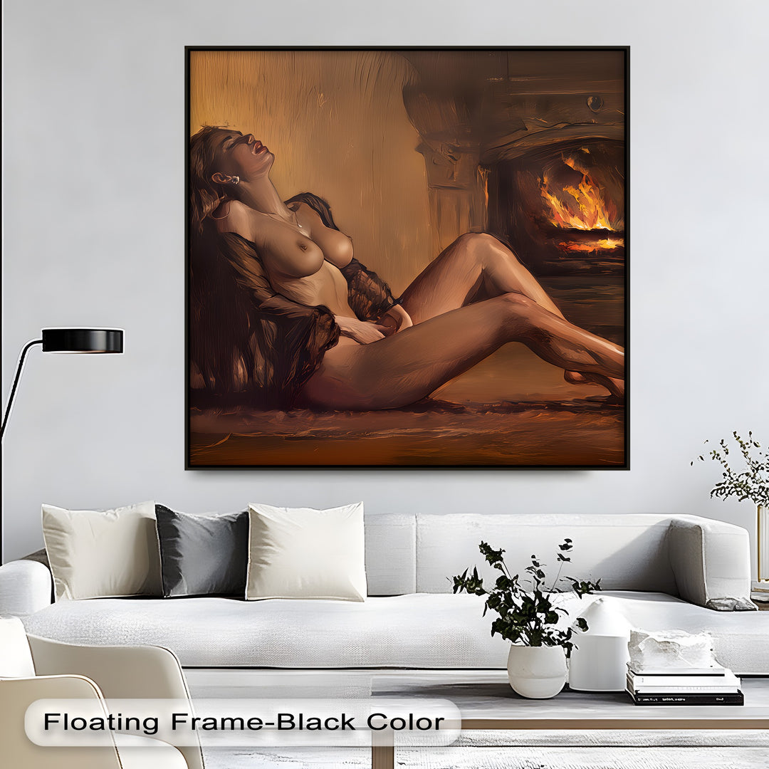 Ember Desire – Erotic Fireplace Nude Canvas Wall Art | Biggest Canvas