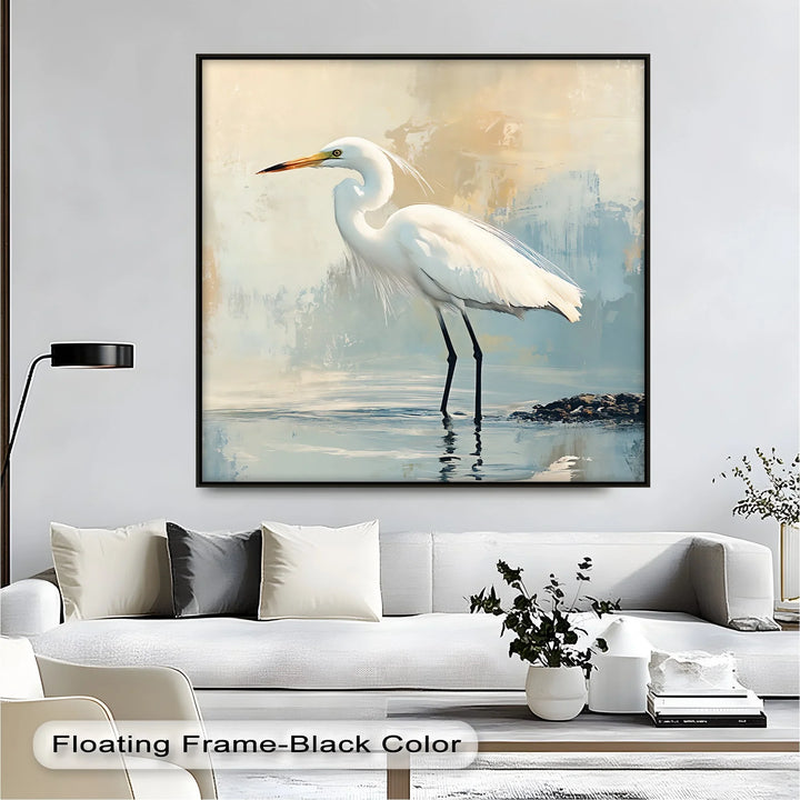 Still Waters – Majestic Egret in Soft Pastels Canvas Wall Art - MyPhotoStation