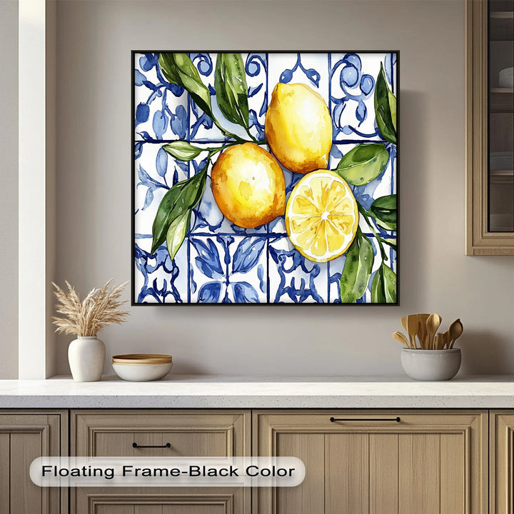 Mediterranean Lemons & Blue Tile Art – Kitchen Canvas Print - MyPhotoStation