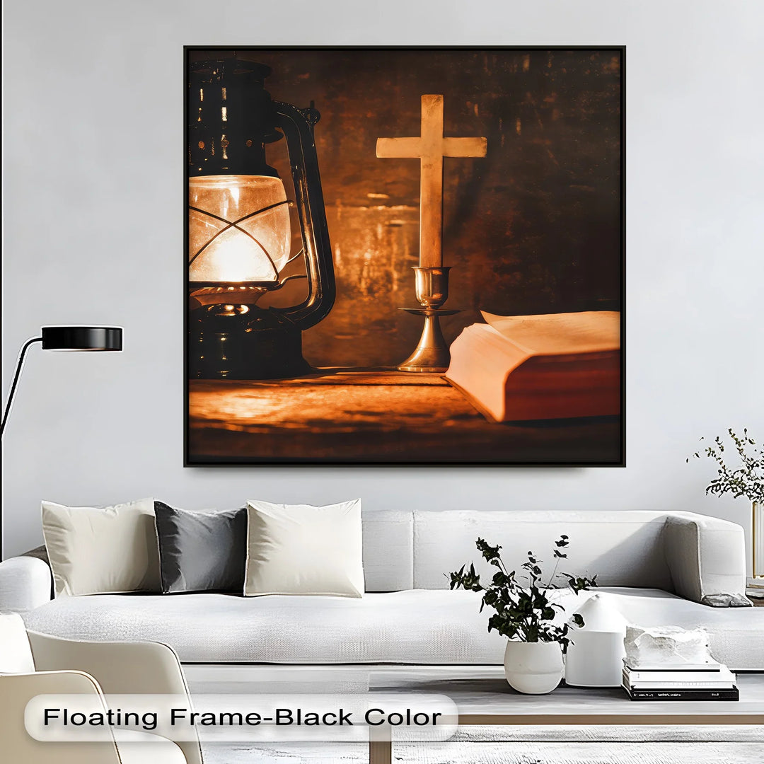 Guiding Light of Faith – Christian Lantern and Bible Canvas Print