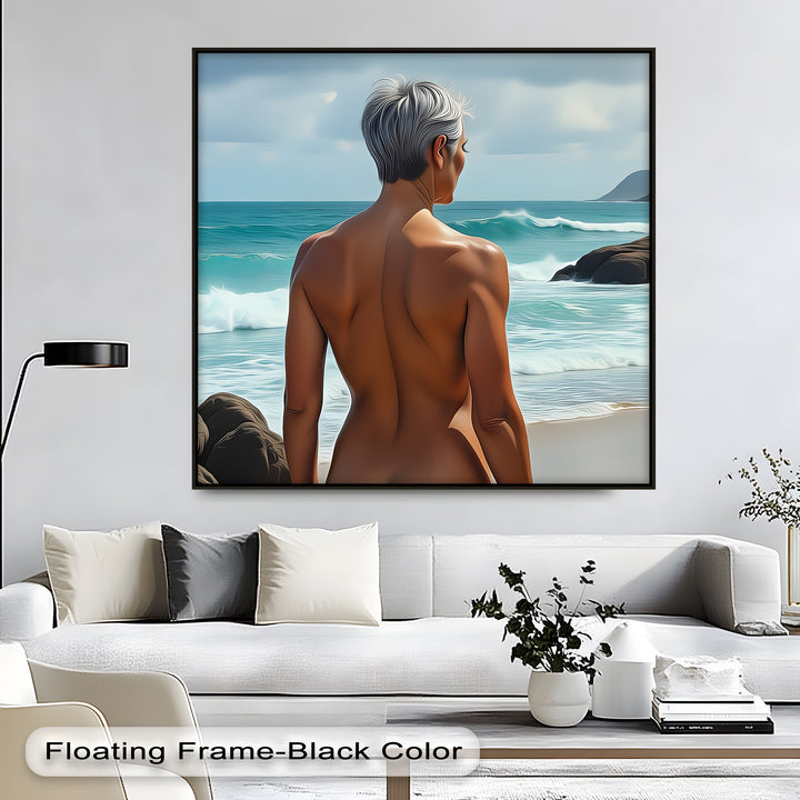 Mature Nude at Rocky Coastline - Erotic Canvas Wall Art | Sexy Art
