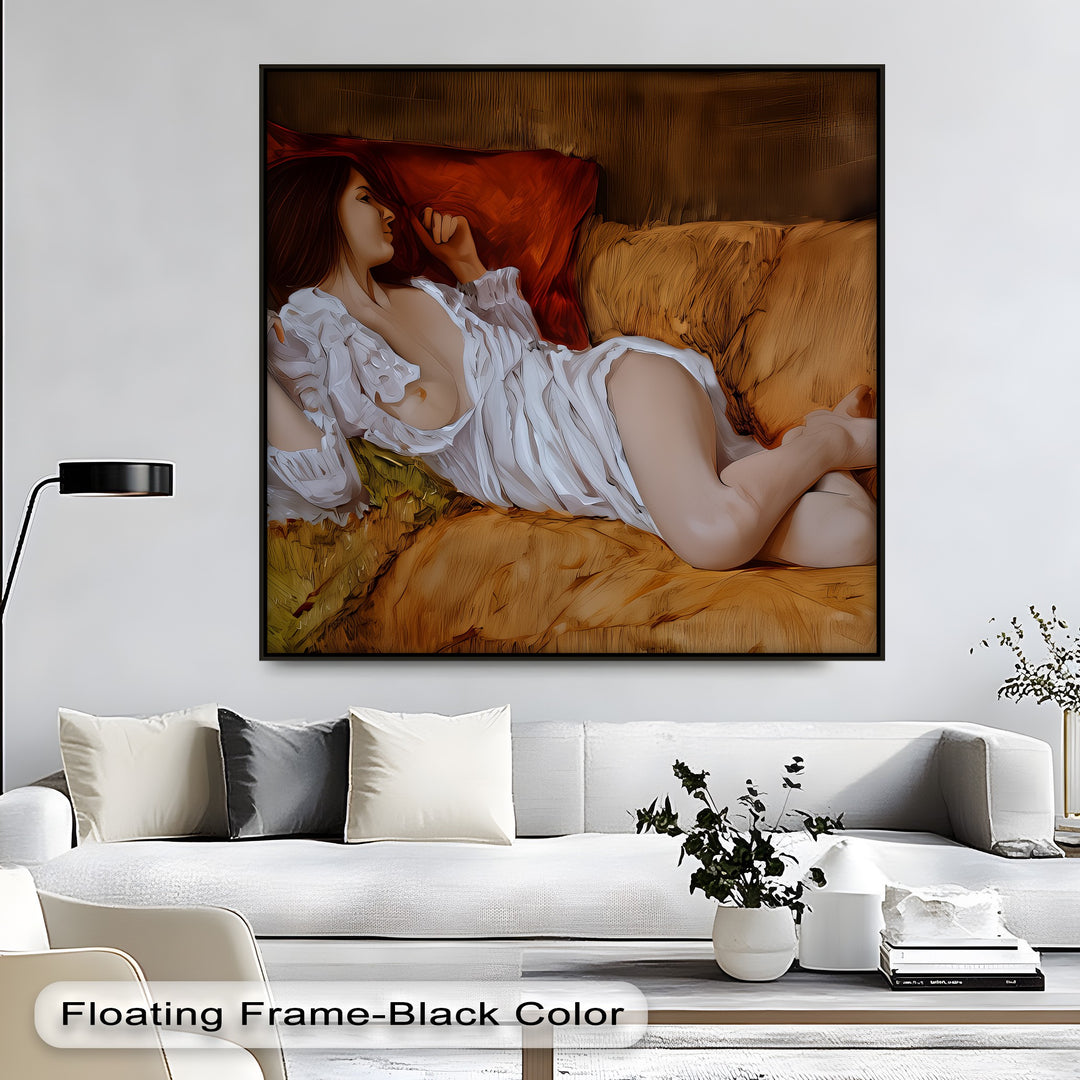 Velvet Silence – Reclining Nude Canvas Print | Large Horizontal Wall Art