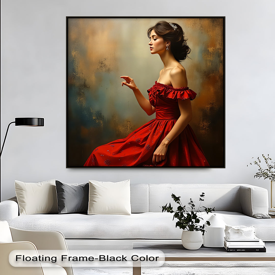 Crimson Elegance – Woman in Red Dress Canvas Wall Art | Framed Art