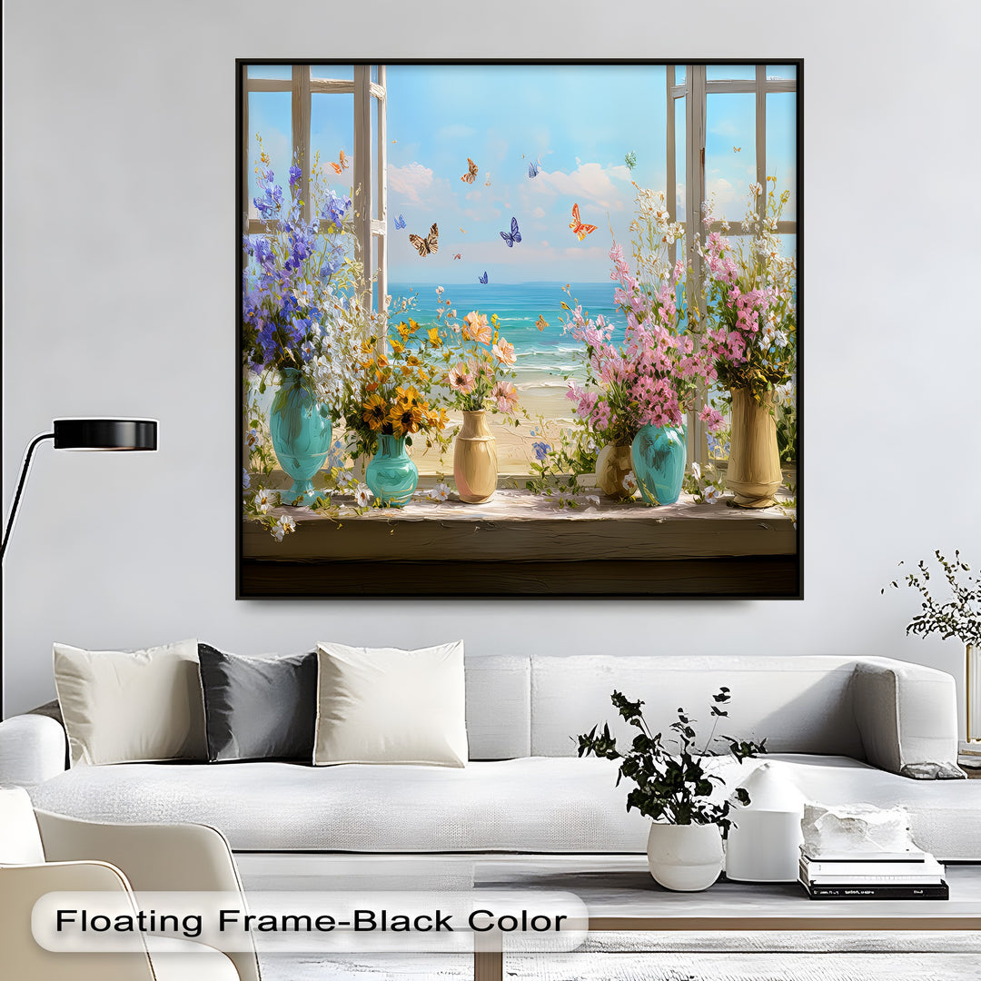 Butterflies and Blossoms – Seaside View Floral Canvas Print