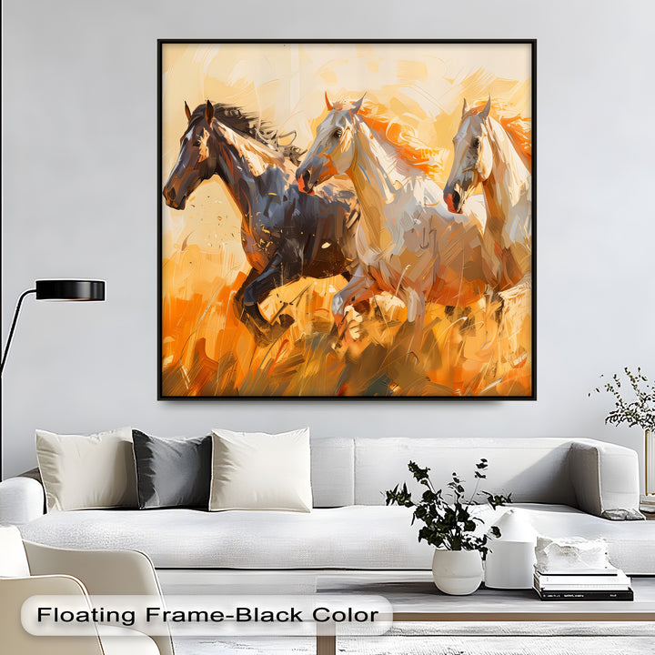 Trio of Galloping Horses in Abstract Firelight - Horse Canvas Print