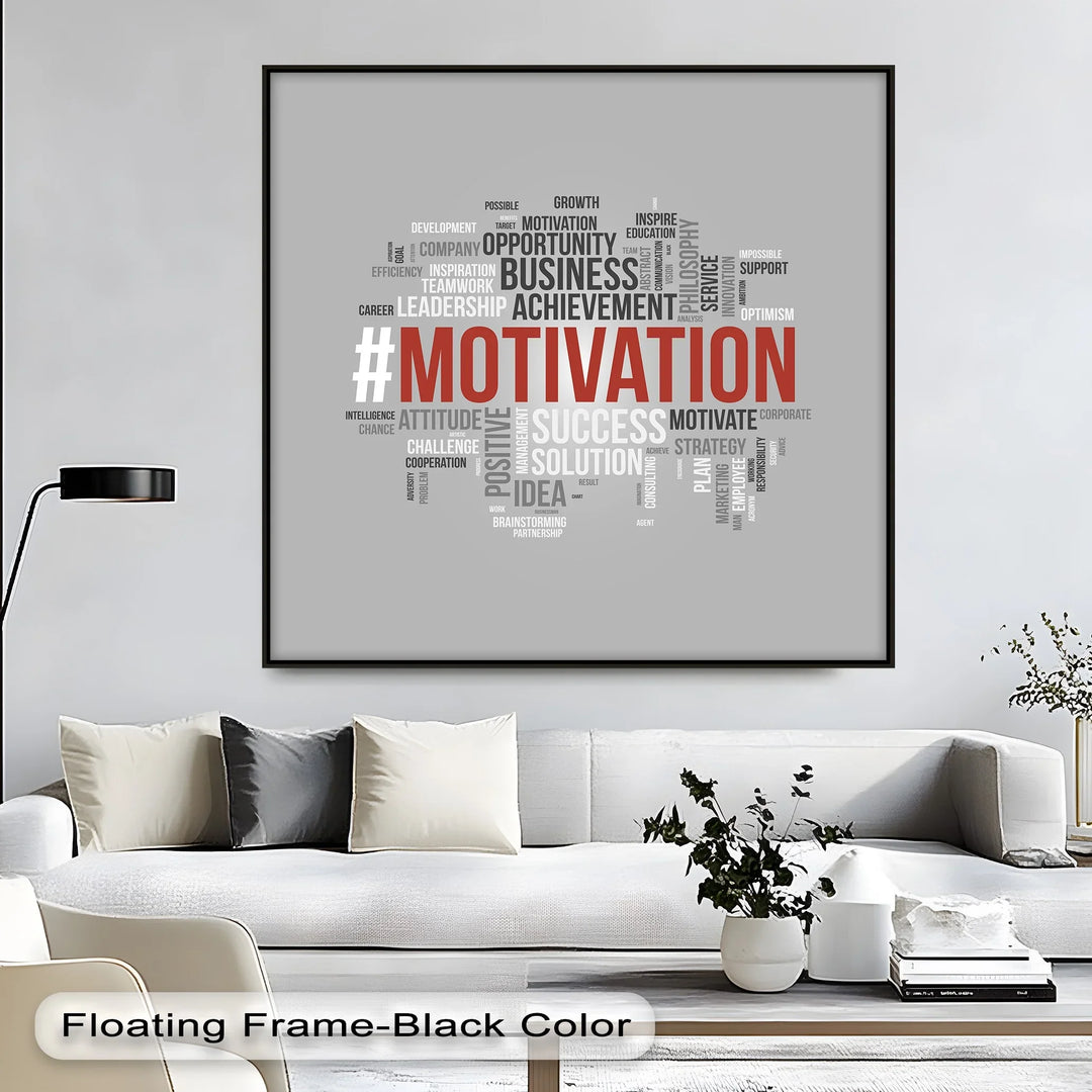 MOTIVATION Word Cloud – Modern Gray Canvas Print