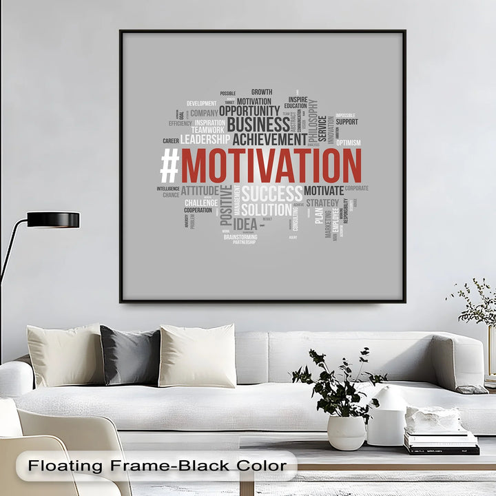 MOTIVATION Word Cloud – Modern Gray Canvas Print