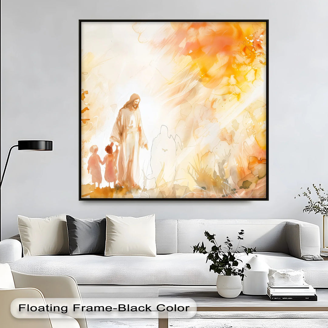 Jesus Walking with Children in Autumn Light - Jesus Canvas Print