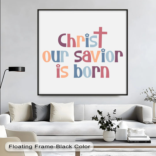 Against the serene white background, the 'Christ Our Savior Is Born' canvas art prints adds a festive touch to the minimalist home decoration.