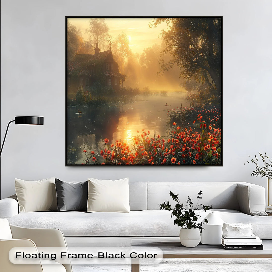 Golden Morning by the River - Landscape Canvas Print