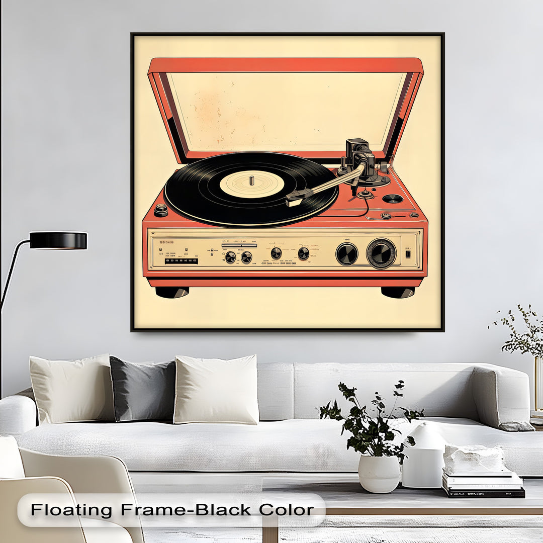 Crimson Vinyl Nostalgia – Retro Turntable Canvas Print