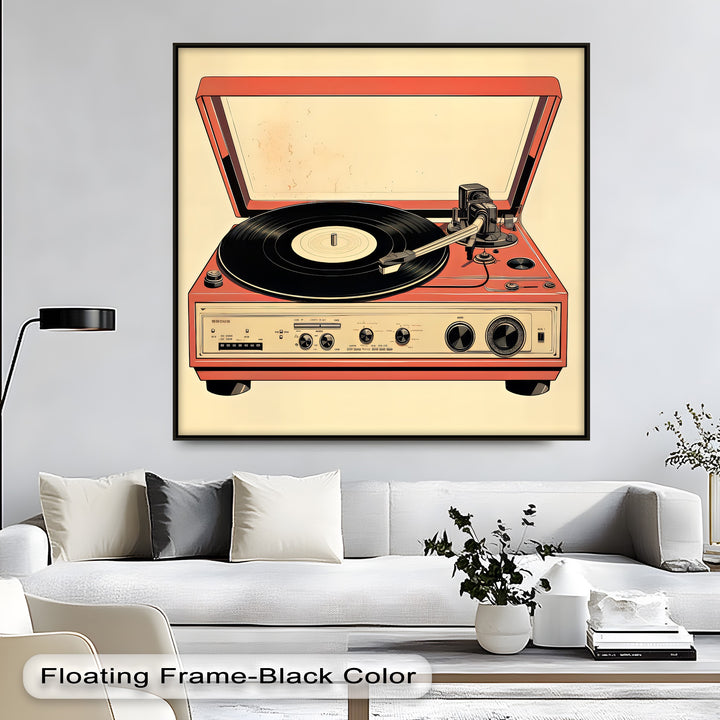Crimson Vinyl Nostalgia – Retro Turntable Canvas Print