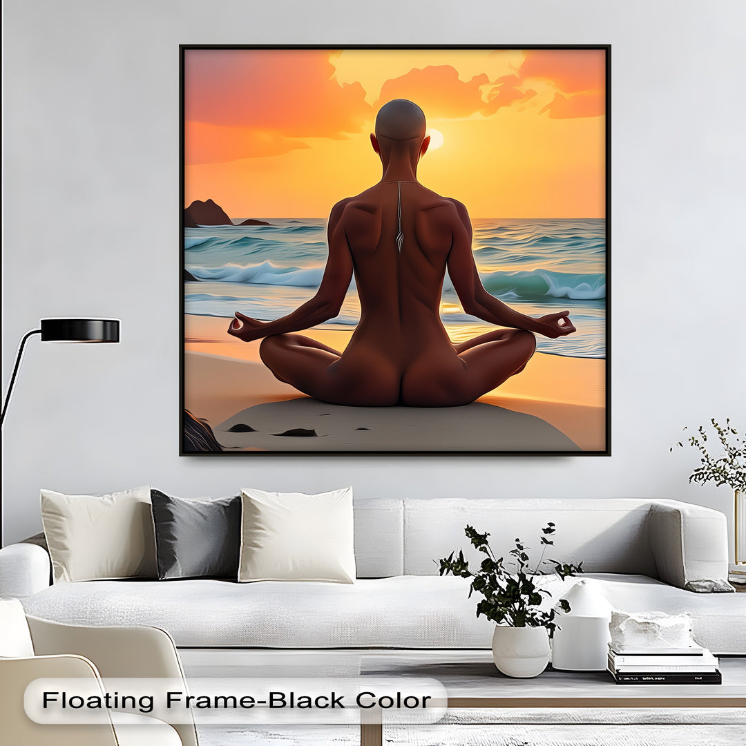 Sunset Zen – Nude Meditation Canvas Wall Art | Framed Artwork
