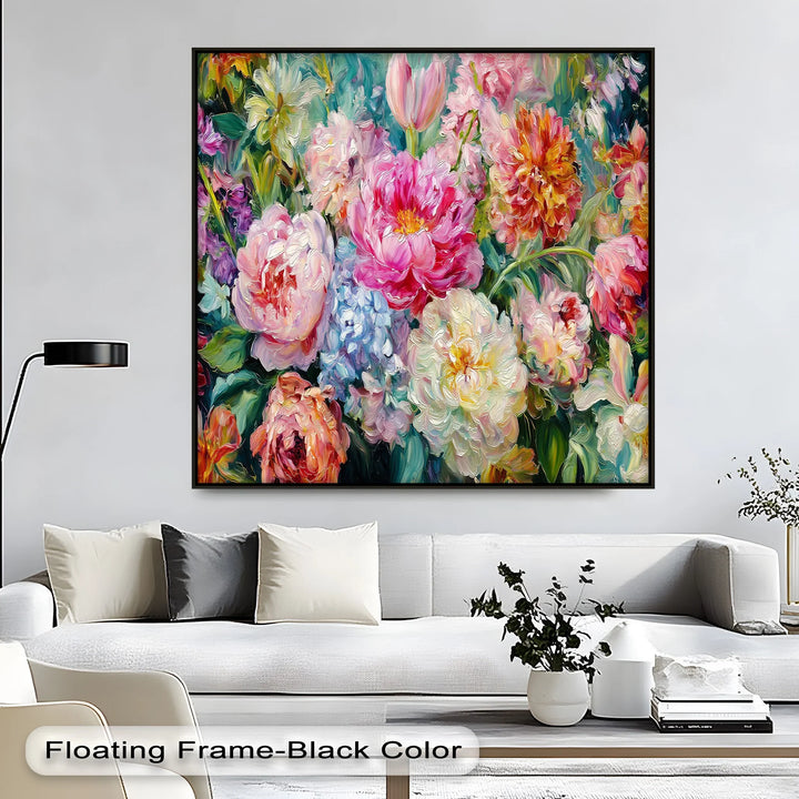 Statement flower bouquet canvas print with dynamic colors and modern flair