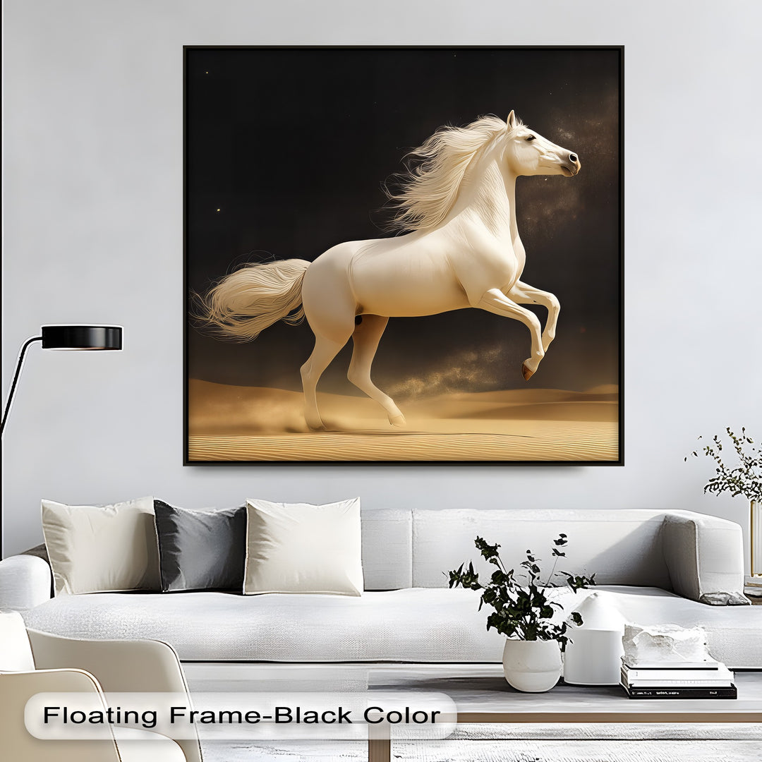 Desert Majesty – White Stallion in Golden Sands Canvas Print