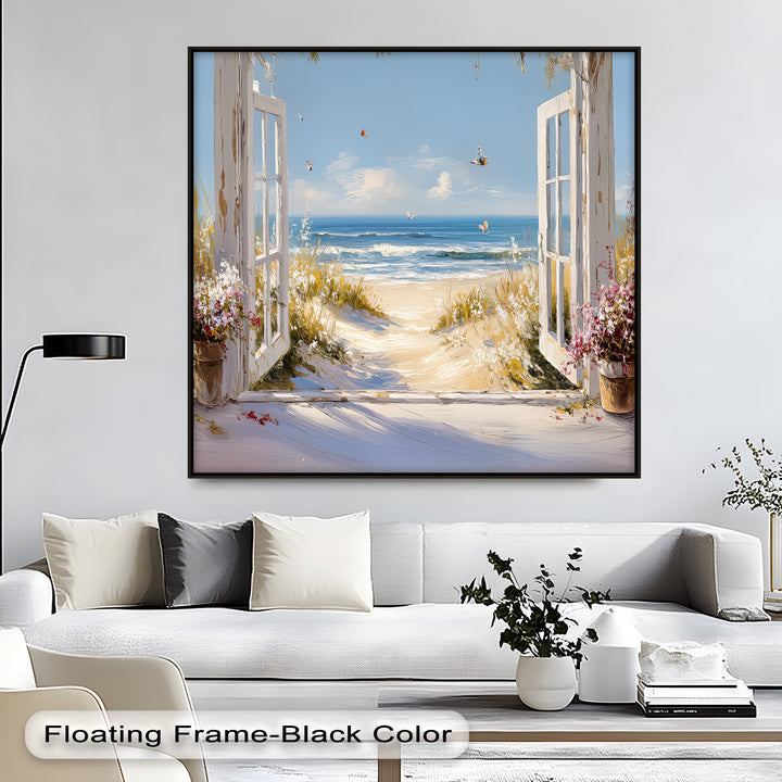 Golden Dune Escape – Seaside Window View Canvas Print