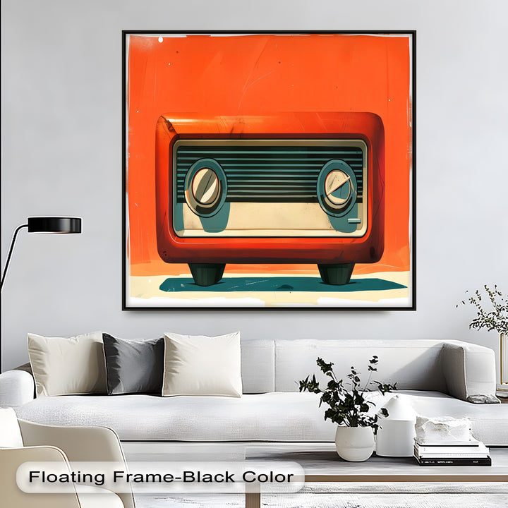 Atomic Sunset – Minimalist Orange Retro Radio Canvas Print