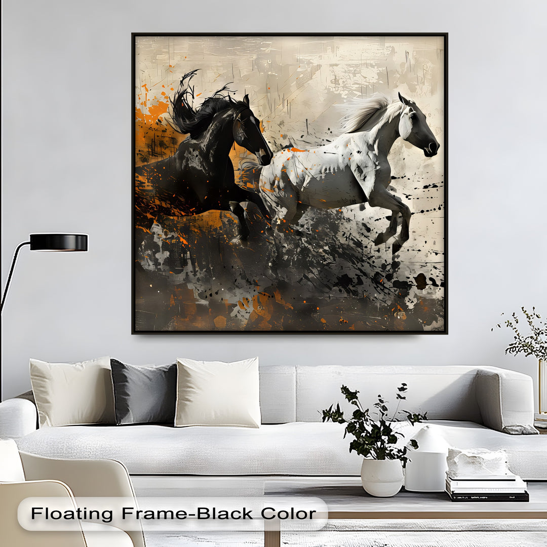 Black and White Horses in Abstract Motion - Horse Canvas Print