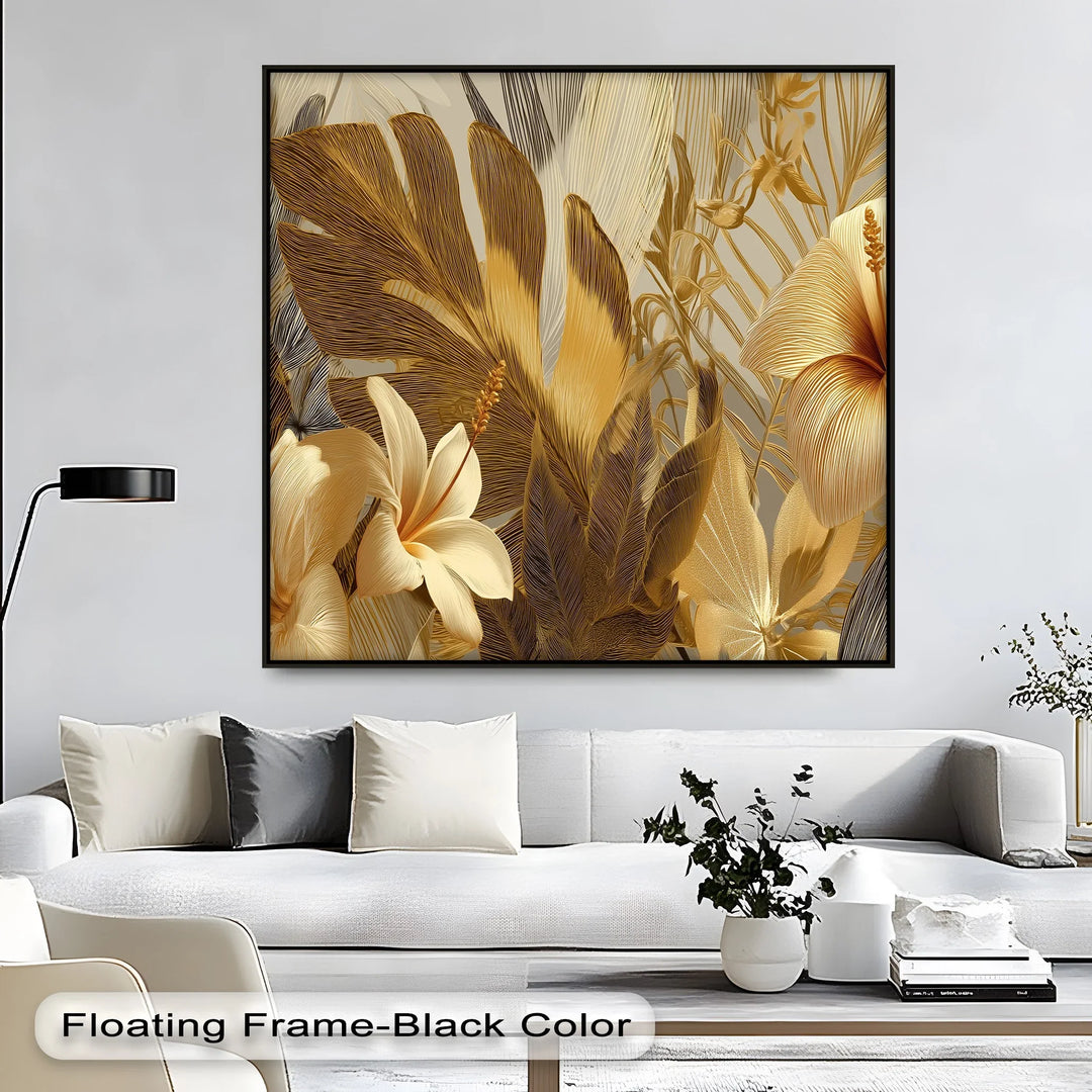 Modern tropical leaf and flower canvas print perfect for glamorous interiors

