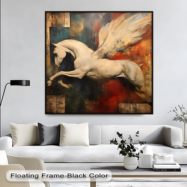 Wings of Flame – Abstract Pegasus in Fiery Tones Horse Canvas Print
