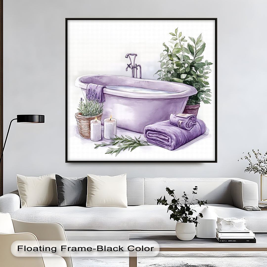 Enhance your wall decor with this soothing lavender tub canvas, designed to bring tranquility and elegance to bathrooms, powder rooms, or yoga studios.

