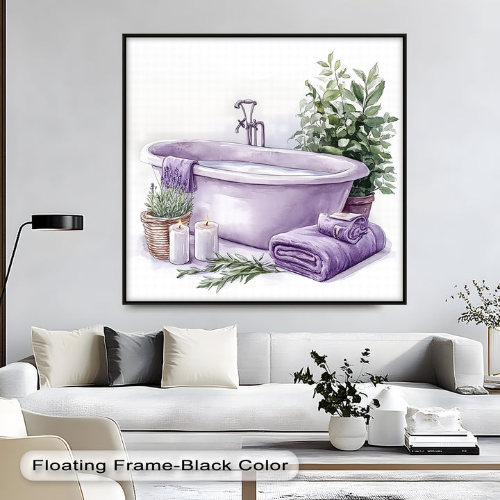 Enhance your wall decor with this soothing lavender tub canvas, designed to bring tranquility and elegance to bathrooms, powder rooms, or yoga studios.

