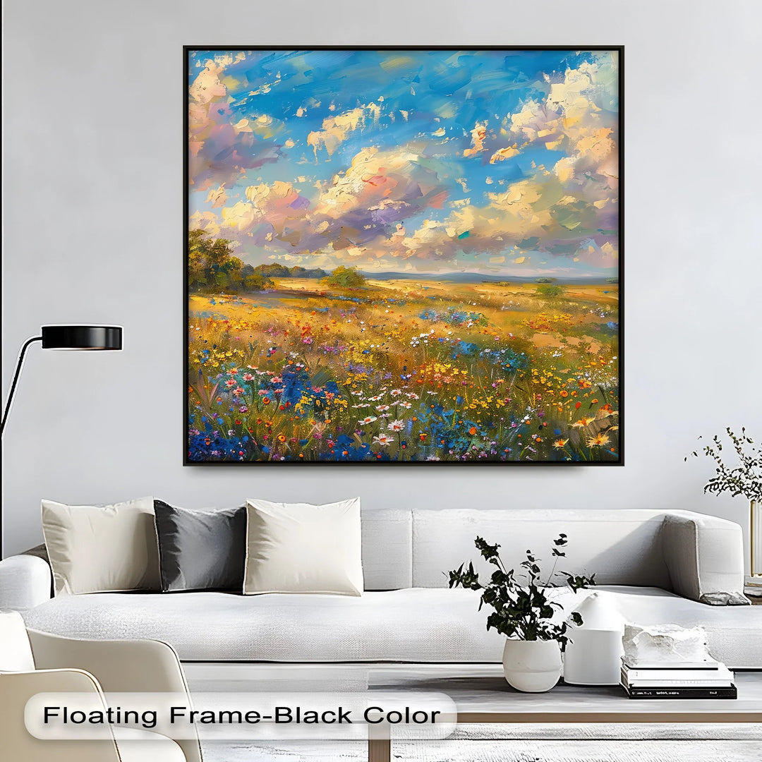 Golden Meadow Bloom – Colorful Wildflower Landscape Canvas Print - MyPhotoStation