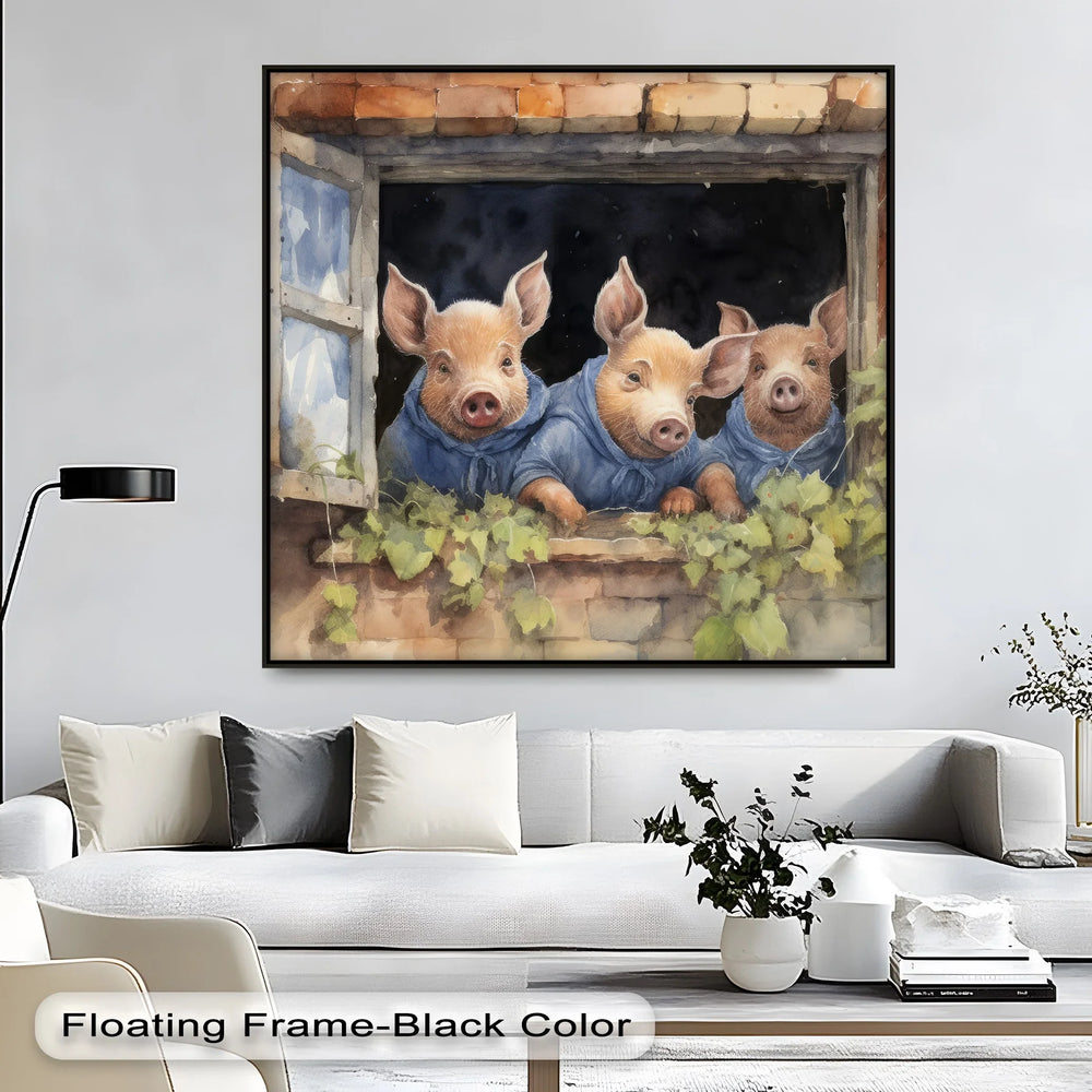 Three Little Pigs at the Window – Animal Canvas Print - MyPhotoStation