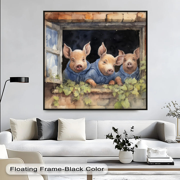 Three Little Pigs at the Window – Animal Canvas Print - MyPhotoStation