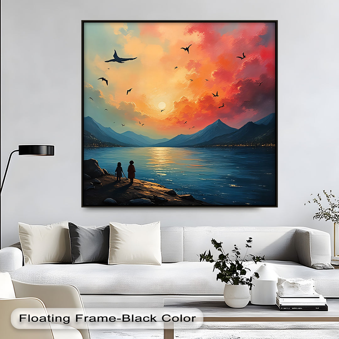 Radiant Sunset Horizon – Lake & Mountain Canvas Wall Art | Framed Art