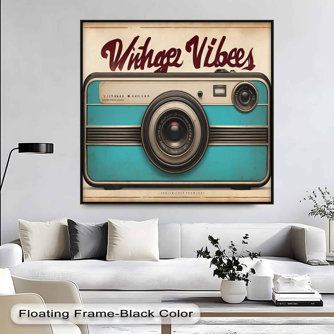 Vintage Vibes Camera – Retro Teal Canvas Print