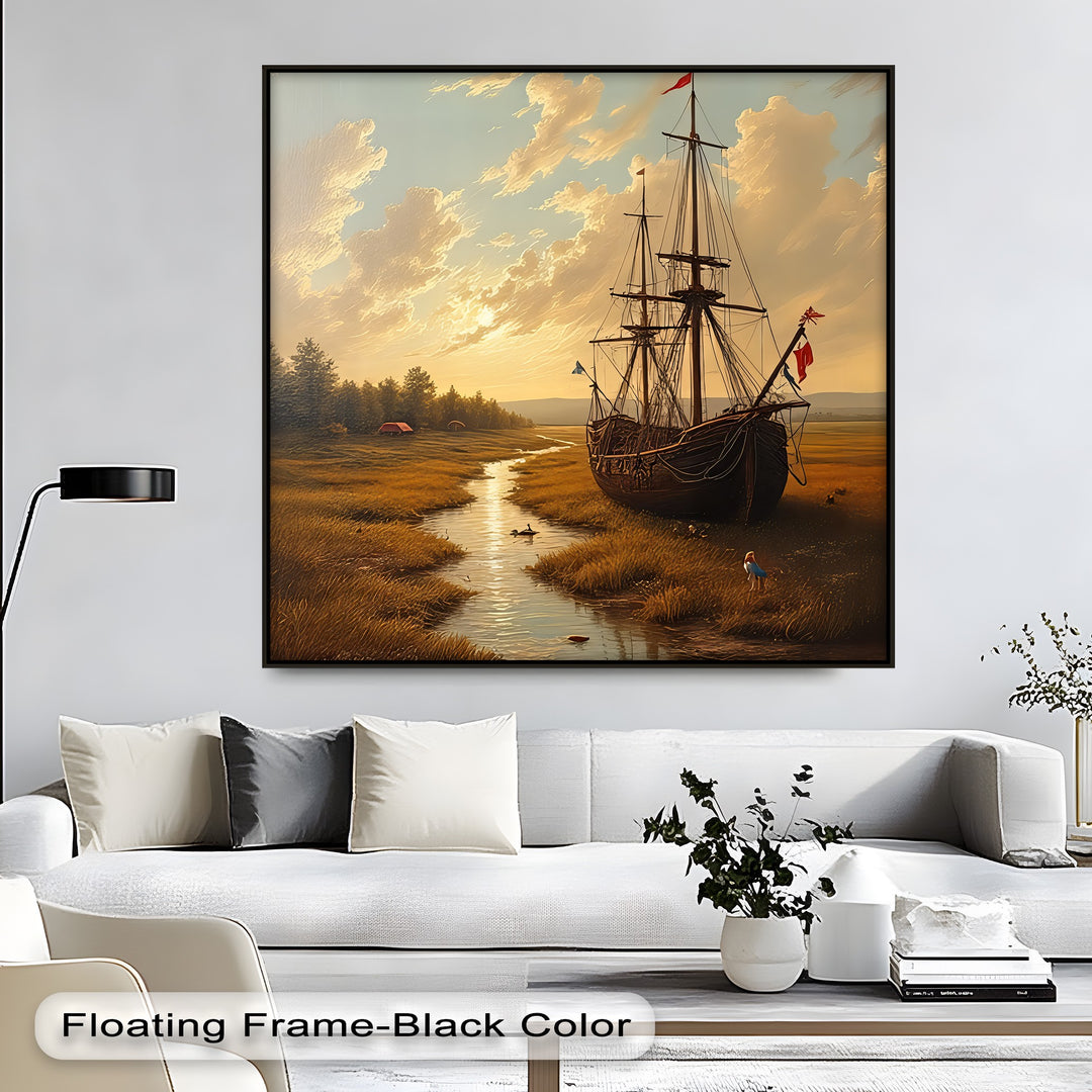 Harbor at Dusk – Tall Ship Canvas Wall Art | Living Room Canvas Art
