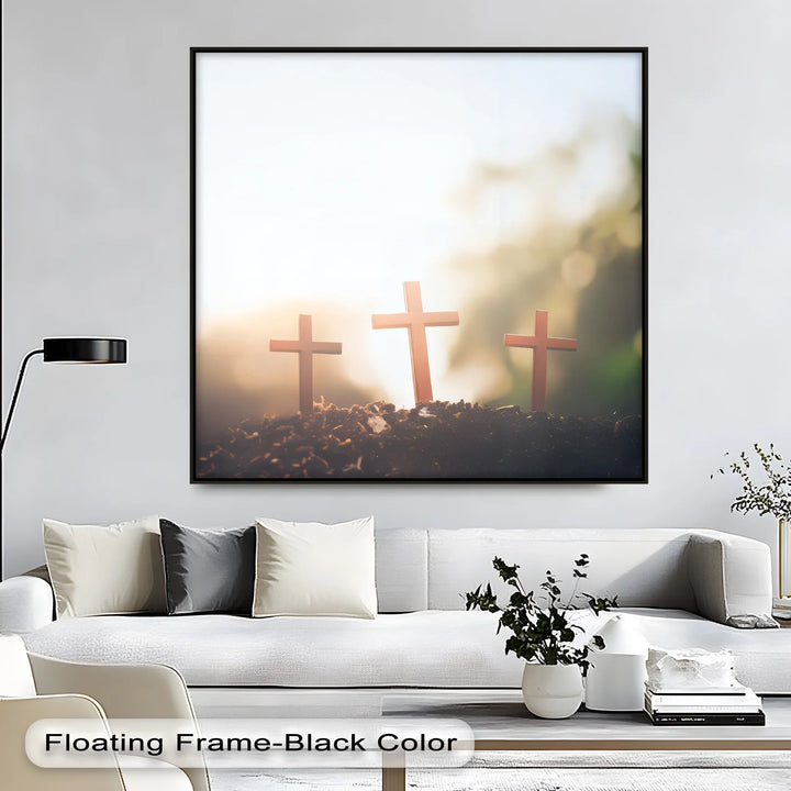 Three Crosses at Dawn – Symbolic Christian Canvas Print