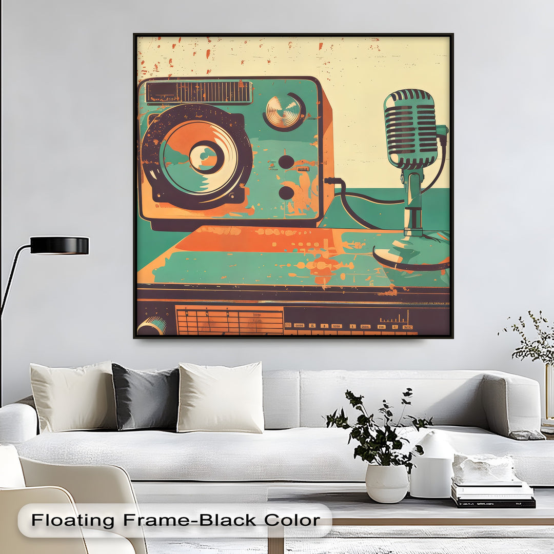 On-Air Echo – Retro Microphone & Speaker Setup Canvas Print