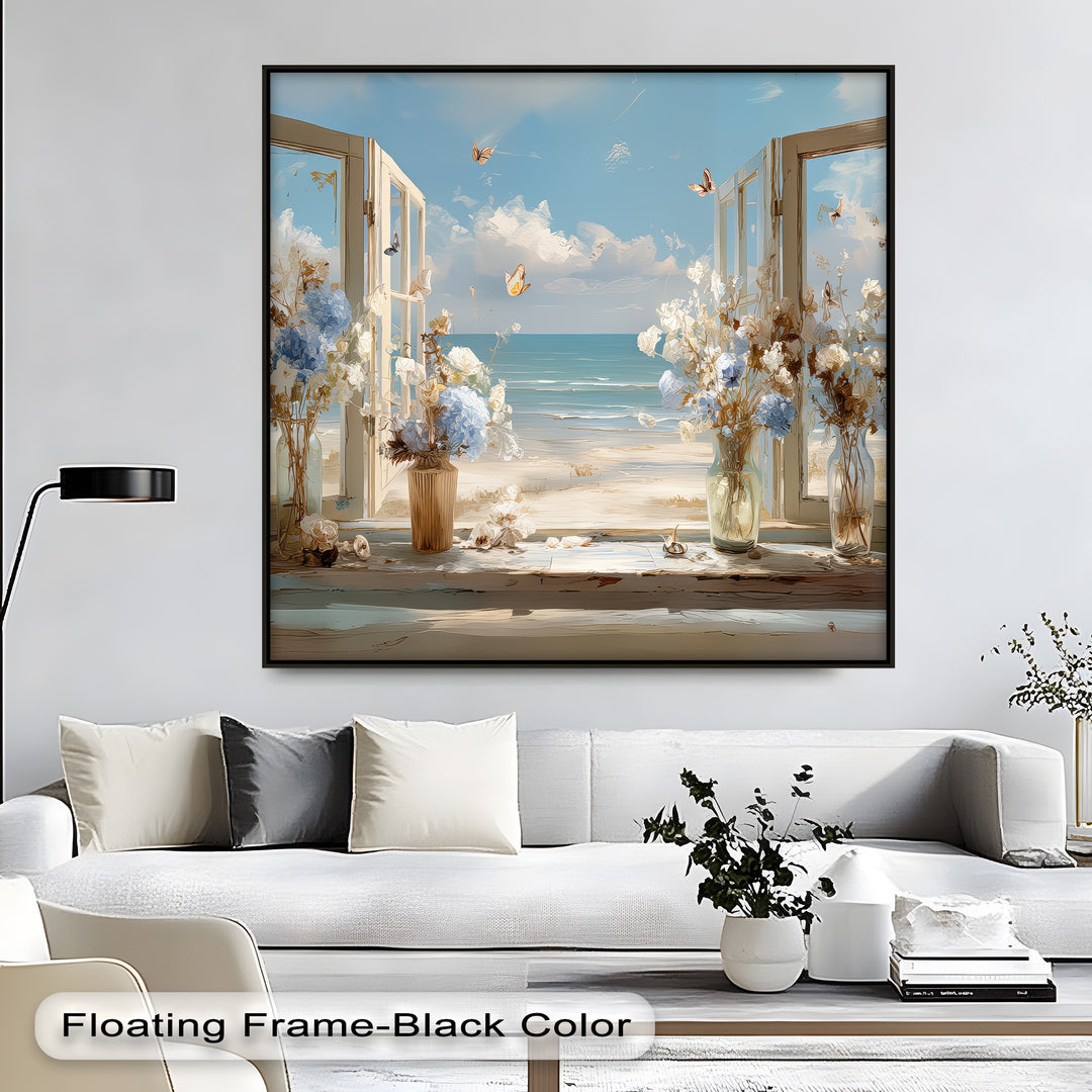 Coastal Breeze Awakening – Open Window Seaside Canvas Print