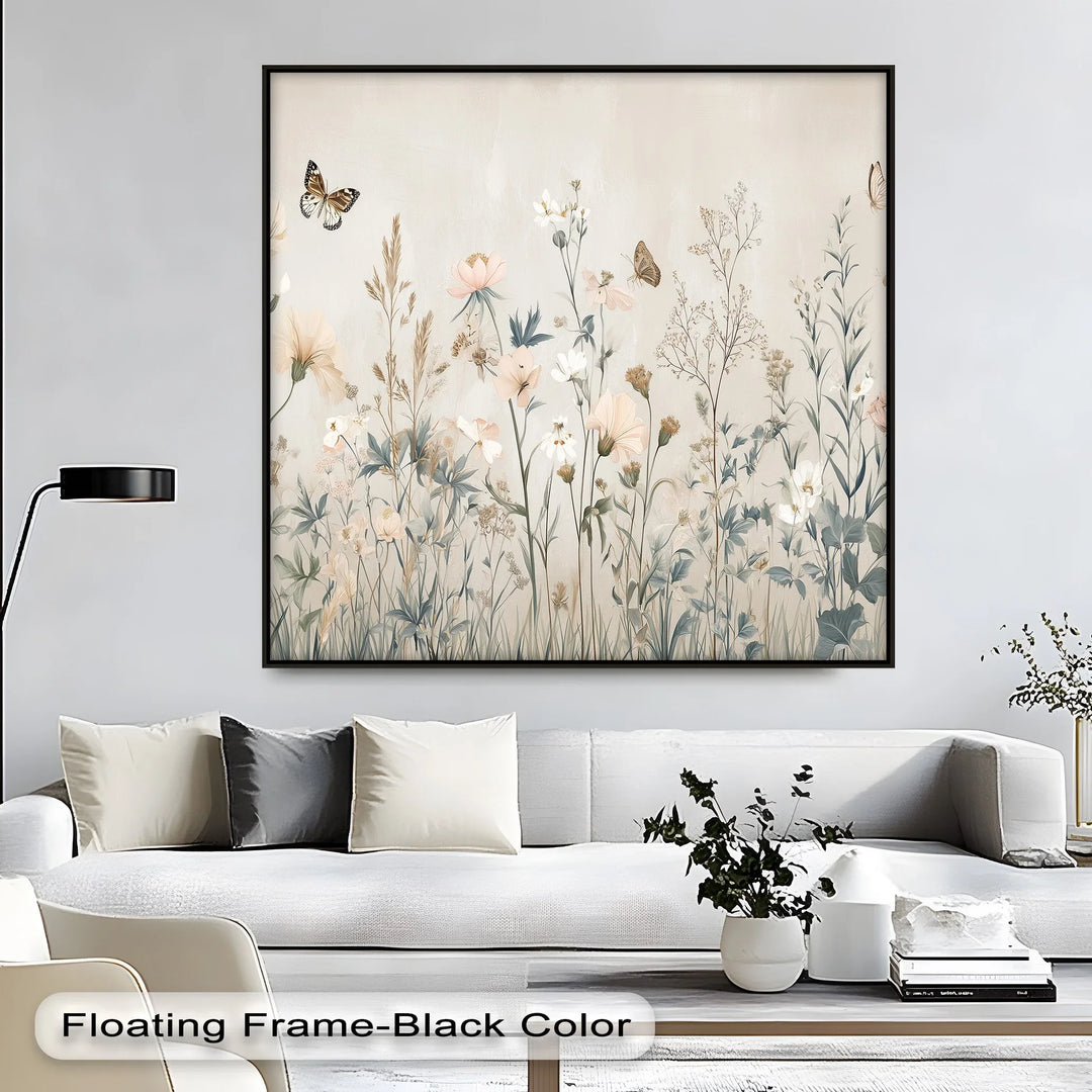 Elegant wildflower and butterfly canvas art perfect for bedroom or nursery decor


