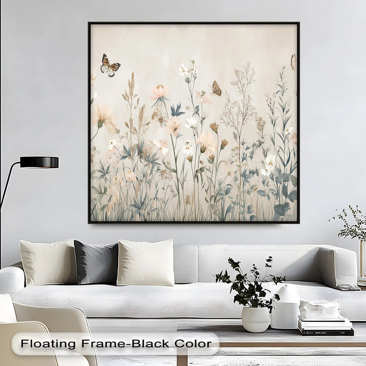 Elegant wildflower and butterfly canvas art perfect for bedroom or nursery decor

