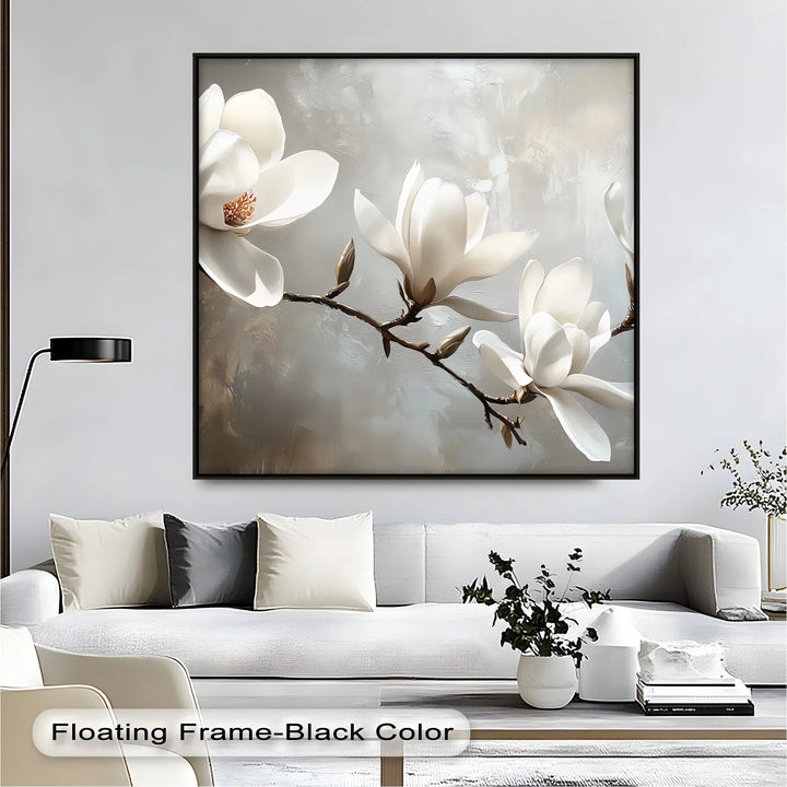 Whispering Petals – stylish white magnolia flower canvas for home décor.

